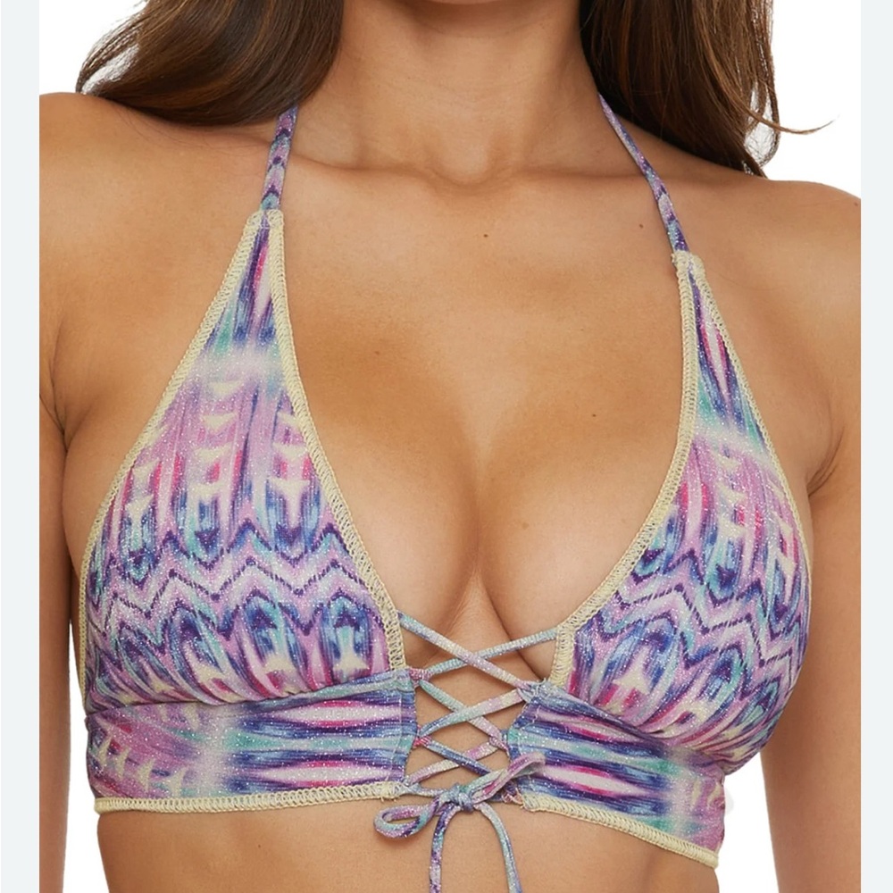 BECCA Purple and Pink Lace-Up Bikini Top